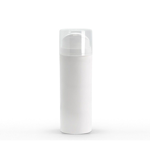100 mL white PP plastic bottle and white PP plastic airless pump with clear overcap unassembled