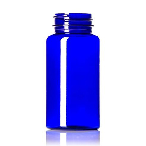 150 cc cobalt blue PET plastic pill packer bottle with 38 400 neck finish 1