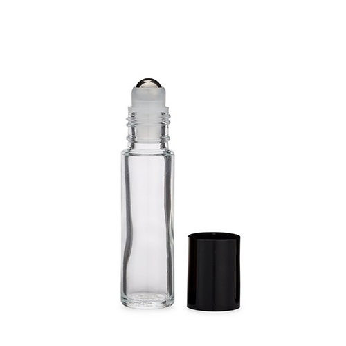 2.7 Dram 10 ml Clear Glass Vial with Stainless Steel Roller Ball Black PP Cap