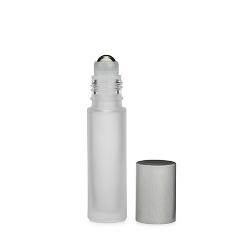 2.7 Dram 9 ml Frosted Glass Vial with Stainless Steel Roller Ball Silver PP Cap