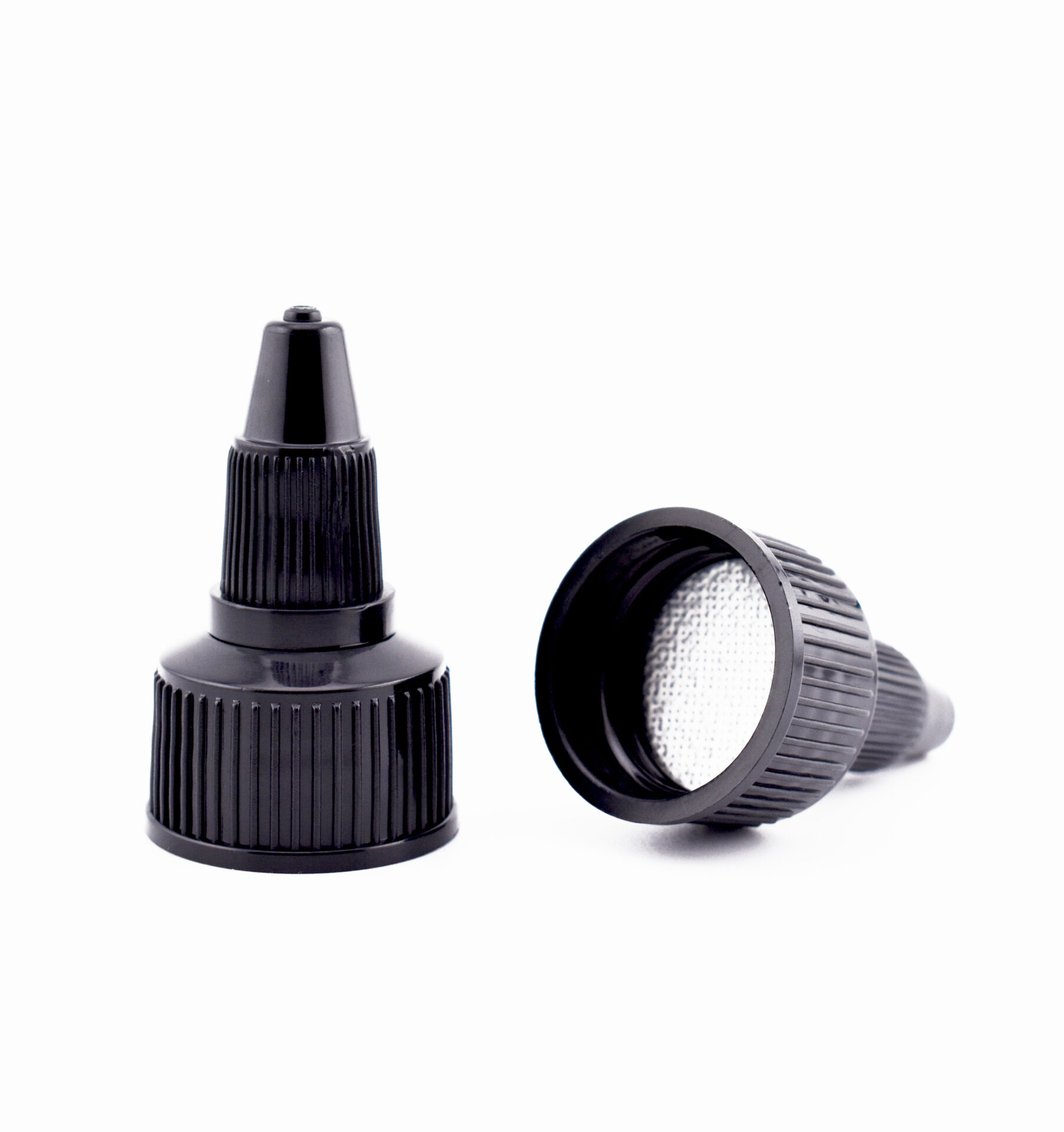 20/410 Dispensing Caps, Black Plastic Induction Lined Twist Top Caps