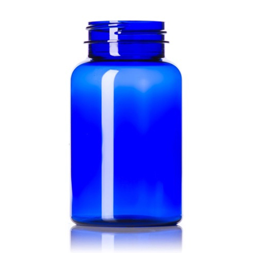 225 cc cobalt blue PET plastic pill packer bottle with 45 400 neck finish 1