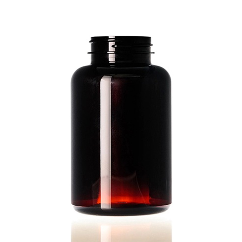 300 cc dark amber PET plastic pill packer bottle with 45 400 neck finish 1