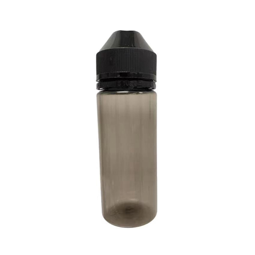 Omega 120ml PET Translucent Smoky Black bottle PE Natural clear tip assembled in PP TE CRC Cap Black