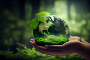 hand holding green earth