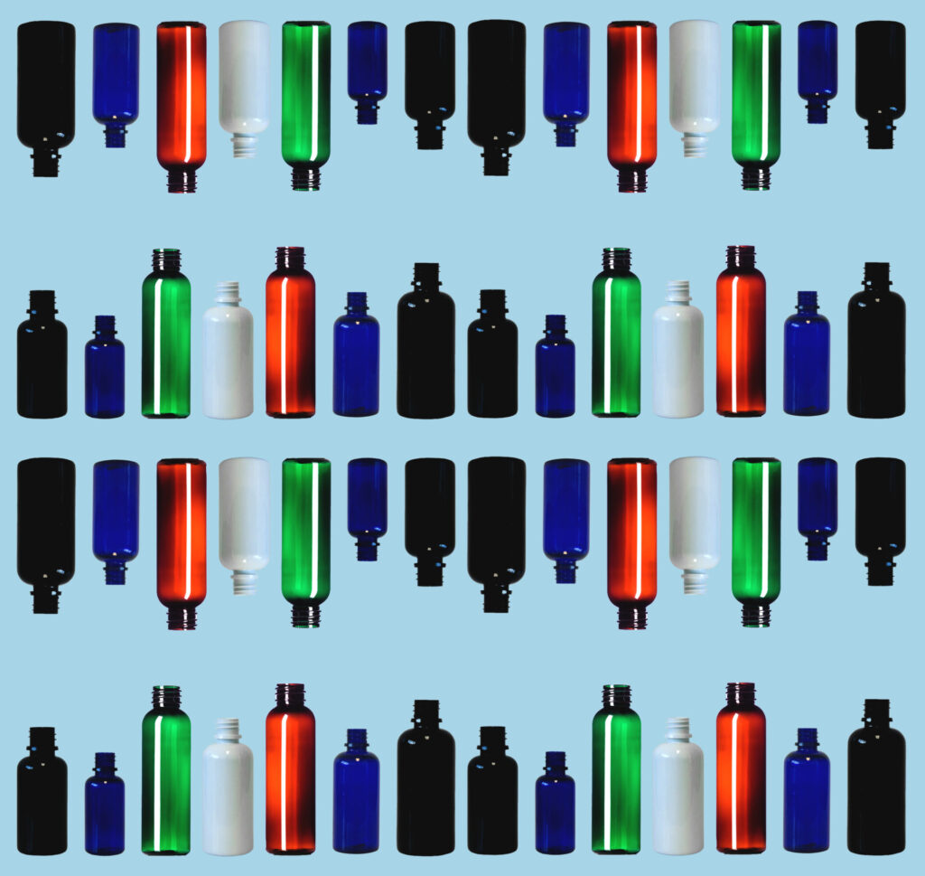 PET plastic bottles in an assortment of colors providing by Victorie Packaging