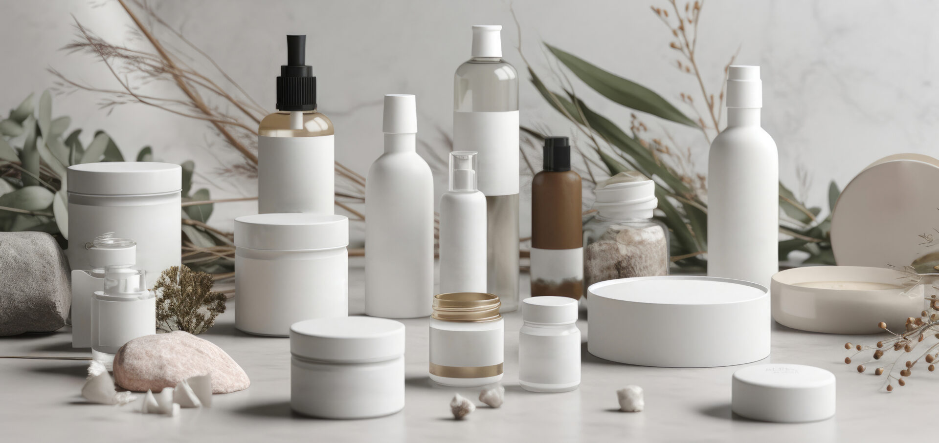Product packaging mockups for a natural cosmetics business. Generative AI