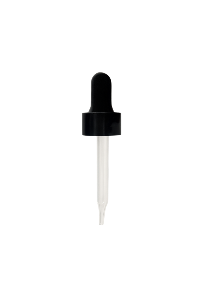 20400 black smooth non crc dropper with shiny black bulb, straight tip glass pipette for 1oz and 2oz boston round glass bottle (1)