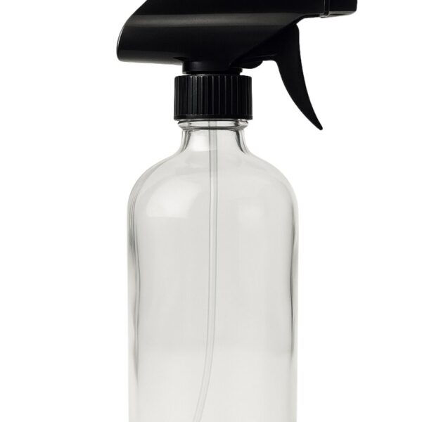 flint Boston round glass bottle with black trigger sprayer